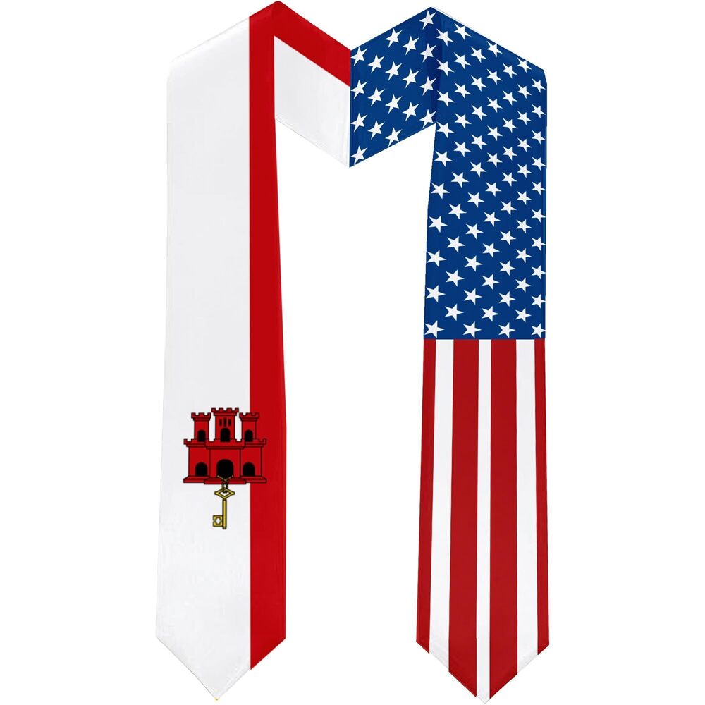 4824 2025 Gibraltar Flag and USA Flag Graduation Stole Graduation Sash